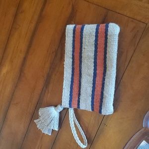J Jill Burlap Striped Wristlet